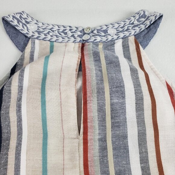 THML Vertical Striped Sleeveless Dress Womens Medium Cream High Neck Embroidered - Picture 7 of 11